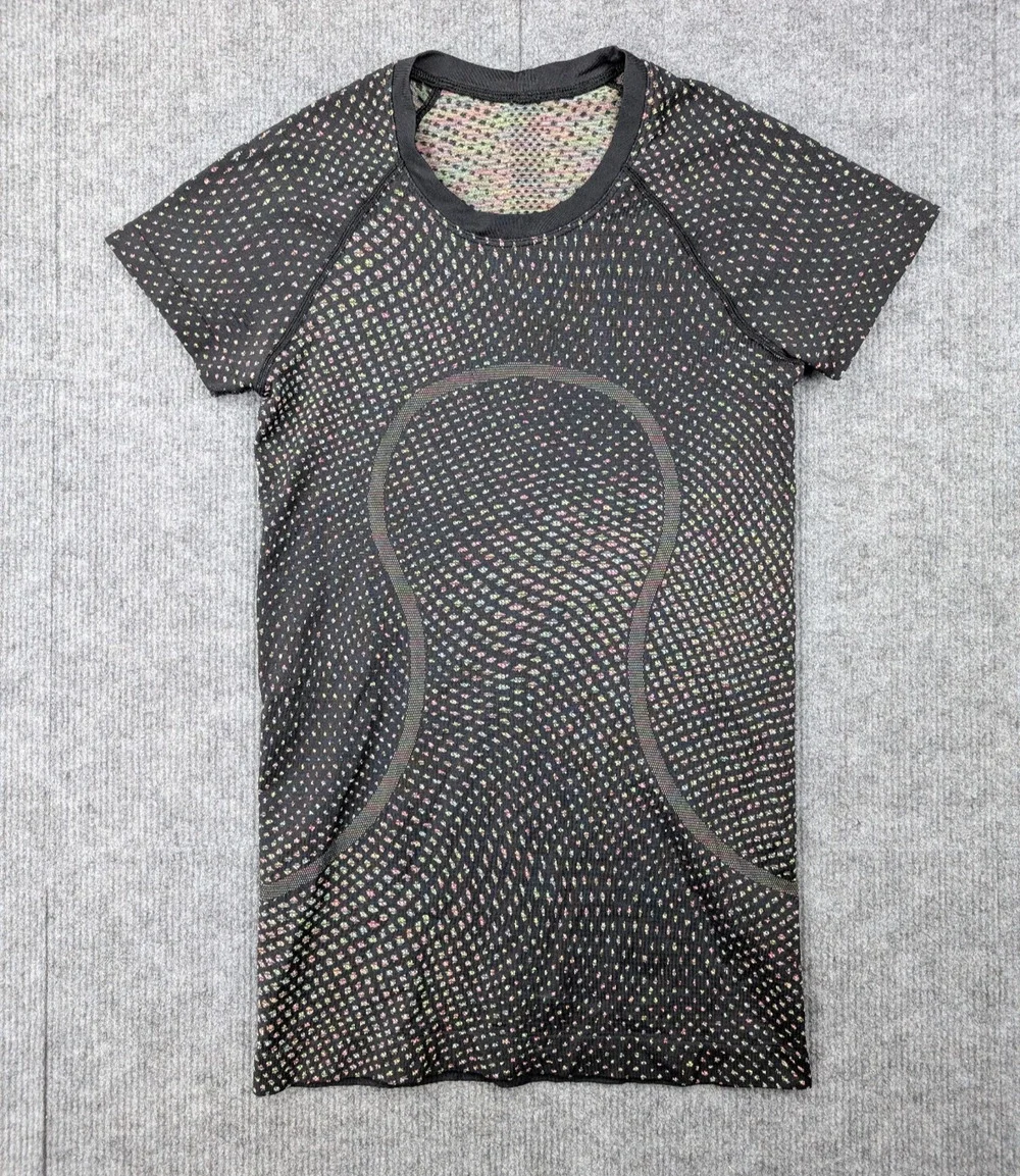 Lululemon Swiftly Tech Shirt 2.0 Grid Warp Black Neon Multi Athletic Running